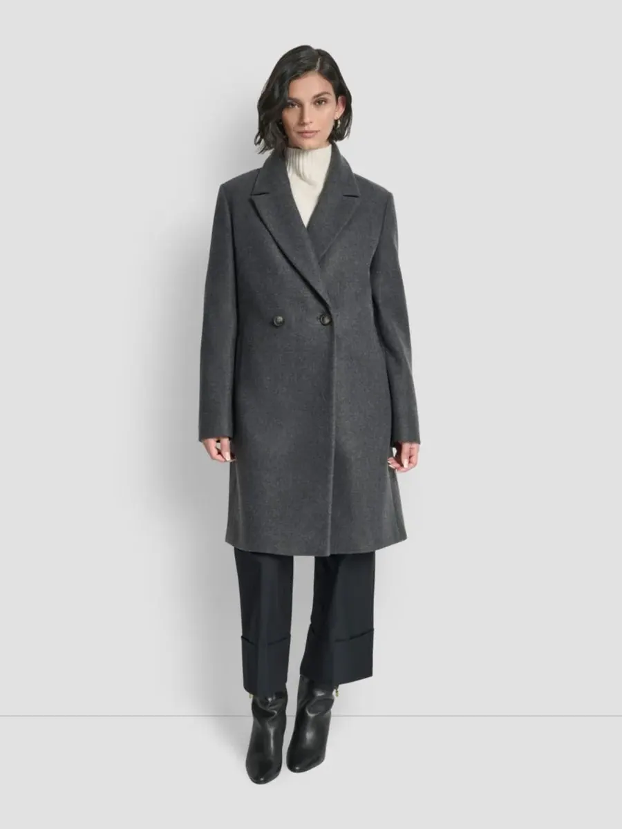 Женское двубортное пальто с воротником-стойкой DKNY — изображение 2 из 6, серый