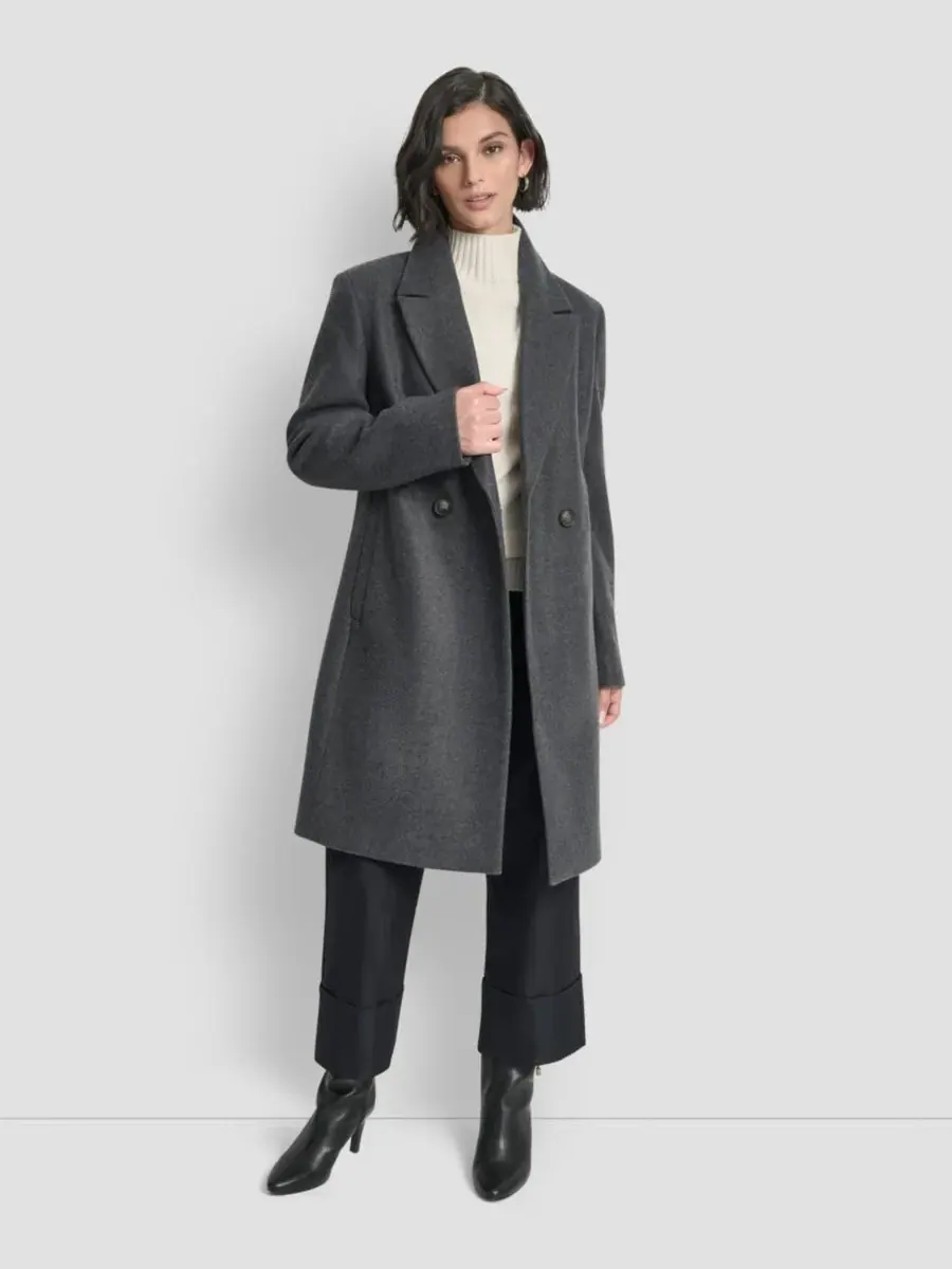 Женское двубортное пальто с воротником-стойкой DKNY — изображение 3 из 6, серый