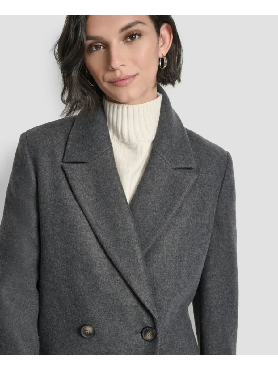 Женское двубортное пальто с воротником-стойкой DKNY — изображение 5 из 6, серый