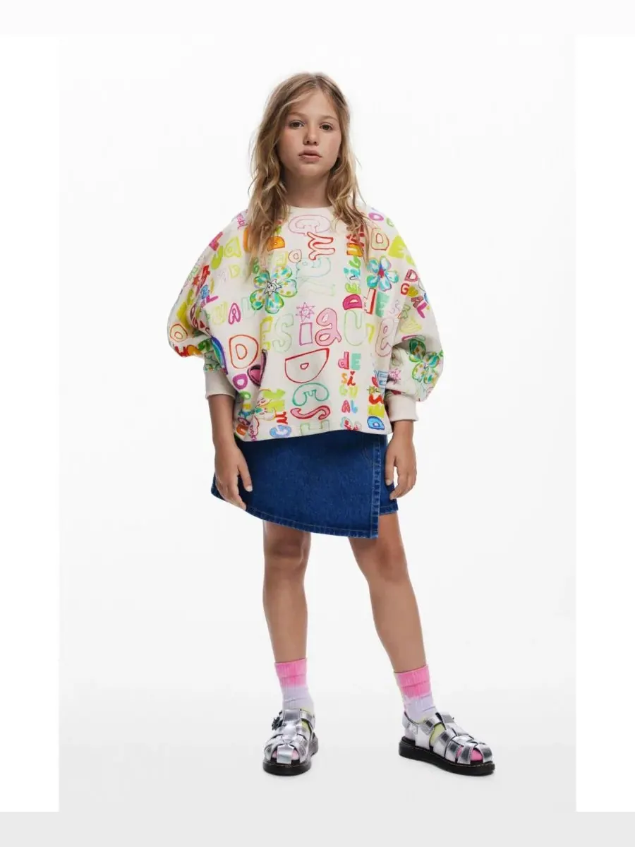 Детская толстовка с рукавом 3/4 и надписью Desigual — изображение 2 из 6, белый