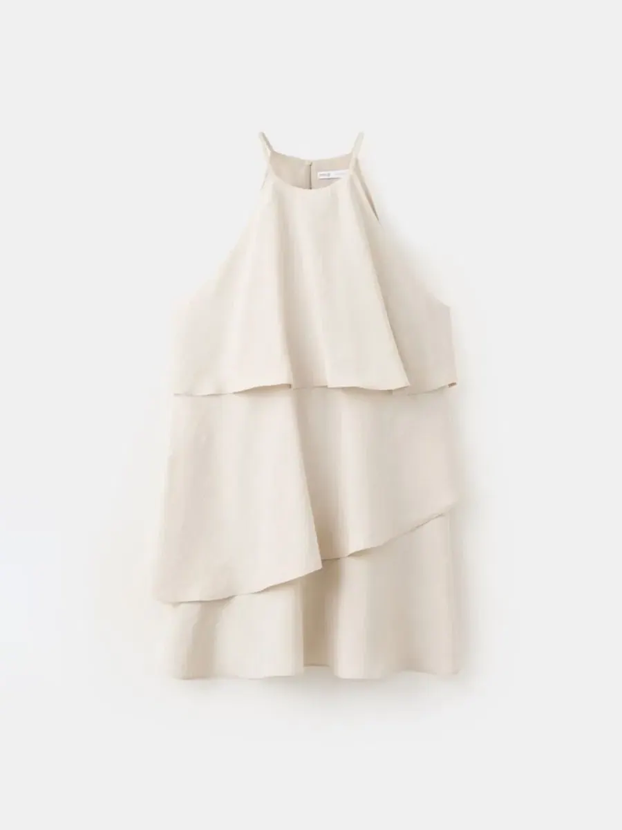 Платье-трапеция с воланами Modal Ruffle Dress MANGO — изображение 2 из 7, светлый бежевый
