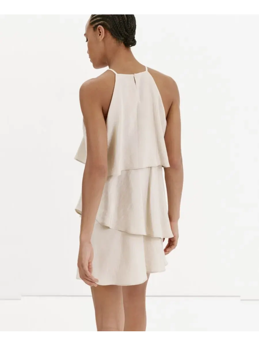 Платье-трапеция с воланами Modal Ruffle Dress MANGO — изображение 6 из 7, светлый бежевый