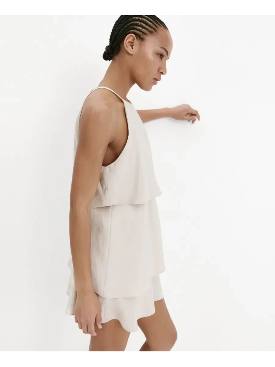 Платье-трапеция с воланами Modal Ruffle Dress MANGO — изображение 7 из 7, светлый бежевый