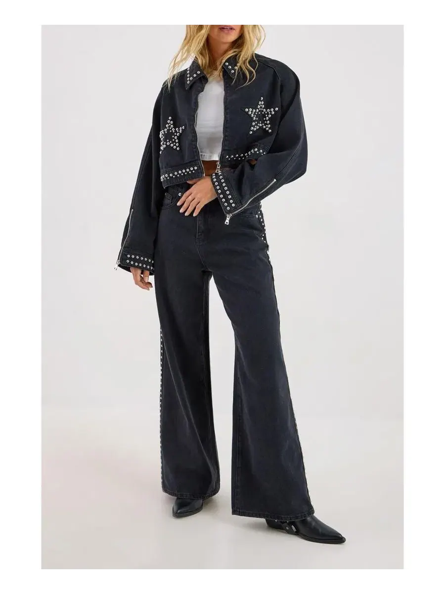 Женские джинсы свободного кроя со звездами Nasty Gal — изображение 4 из 6, черный