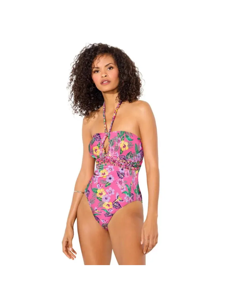 Женский слитный купальник-бандо с плетеным верхом Swimsuits For All — оранжевый