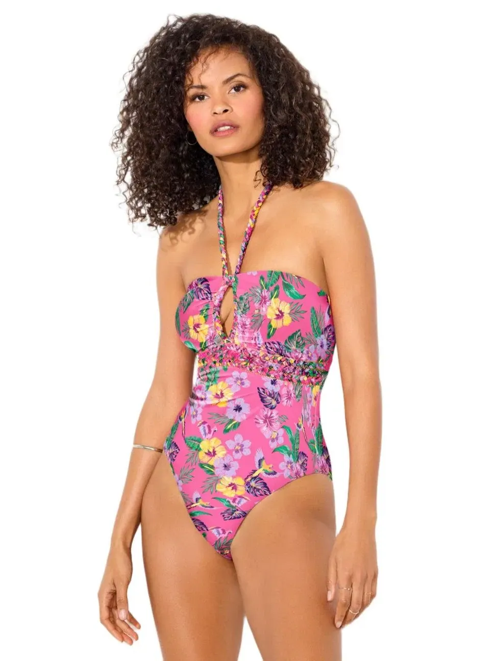 Женский слитный купальник-бандо с плетеным верхом Swimsuits For All — изображение 2 из 3, коралловый