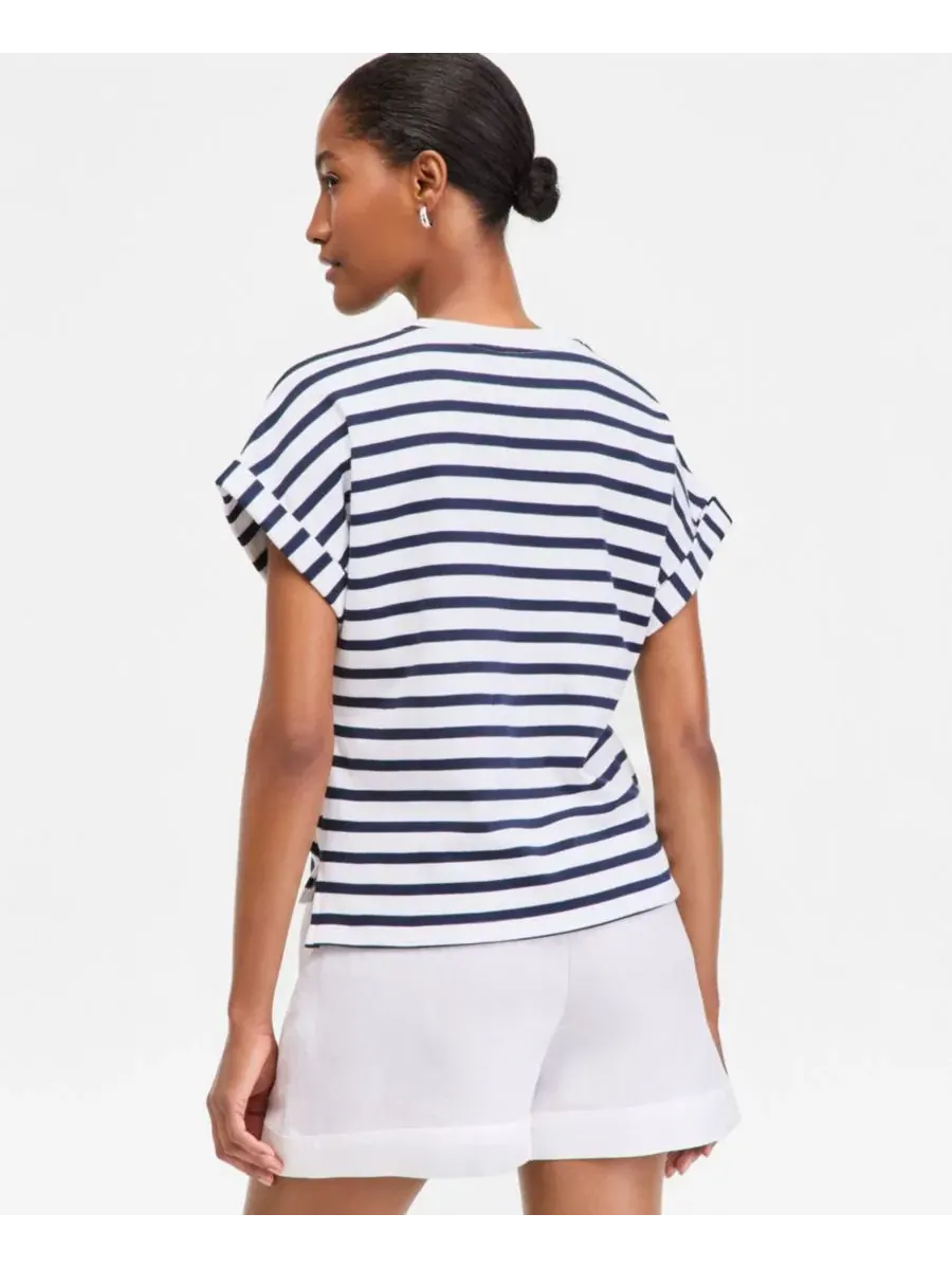 Женская блузка Primavera Stripe с отворотами On 34Th — изображение 2 из 6, белый синий