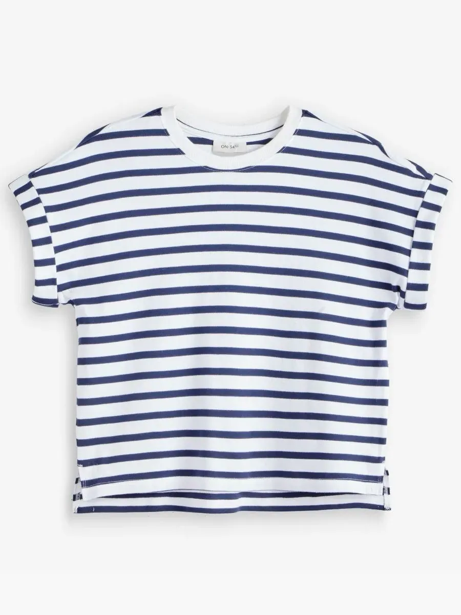 Женская блузка Primavera Stripe с отворотами On 34Th — изображение 4 из 6, белый синий