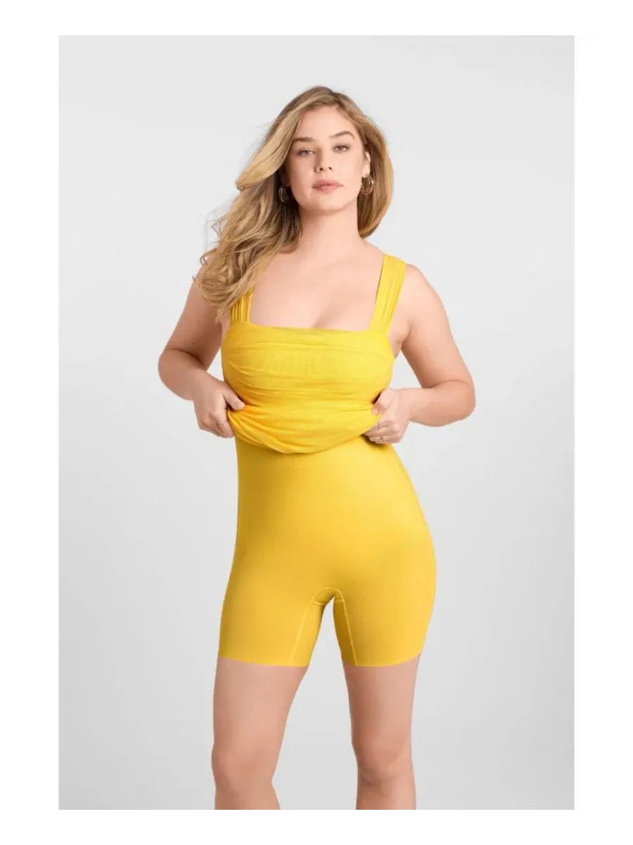 Женское облегающее платье миди из драпированной сетки S3 Apparel — изображение 6 из 6, желтый