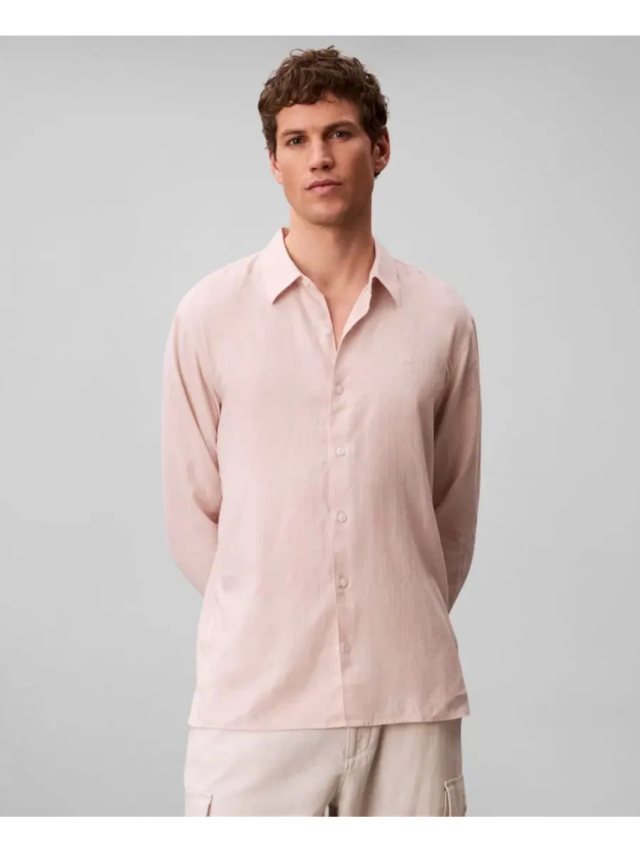 Мужская однотонная рубашка из льняной смеси Calvin Klein, персиковый