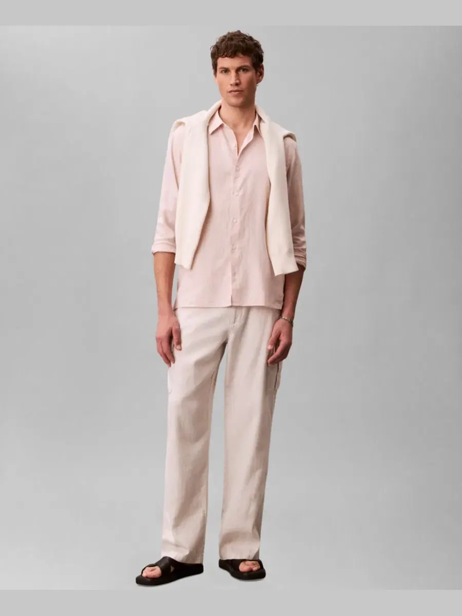 Мужская однотонная рубашка из льняной смеси Calvin Klein, персиковый — изображение 2 из 5
