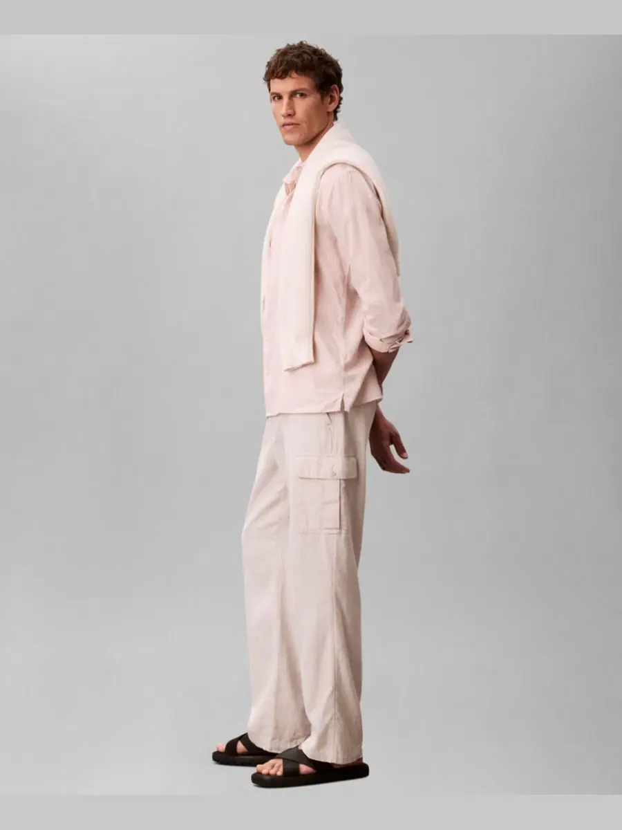 Мужская однотонная рубашка из льняной смеси Calvin Klein, персиковый — изображение 3 из 5