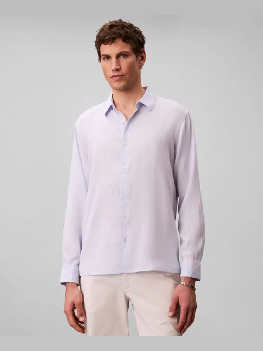 Мужская однотонная рубашка из льняной смеси Calvin Klein