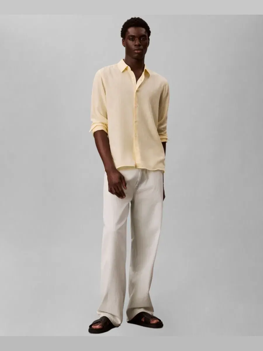 Мужская однотонная рубашка из льняной смеси Calvin Klein — изображение 2 из 6, анисовый цветок