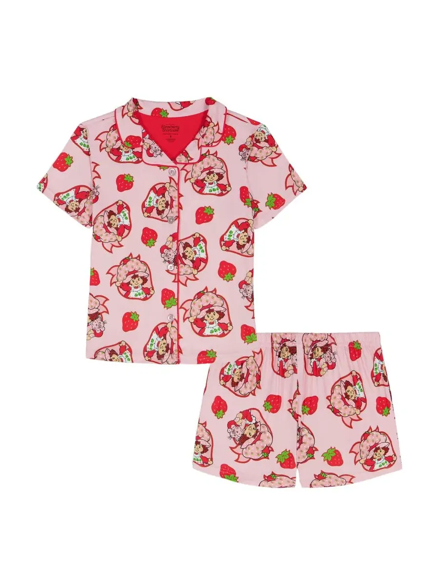 Комплект детской пижамы для девочек 2T-4T: топ с вырезом и шорты с принтом Strawberry Shortcake — розовый