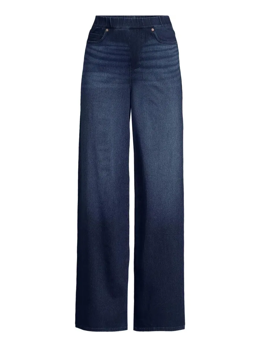 Женские джинсы Starfish Denim с высокой посадкой и широкими штанинами Lands' End — изображение 3 из 4, темный индиго синий