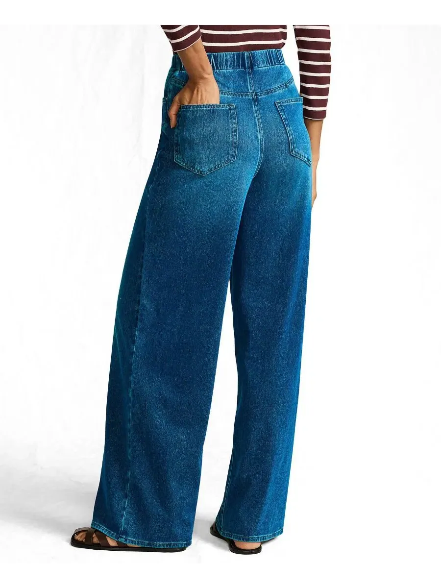 Женские джинсы Starfish Denim с высокой посадкой и широкими штанинами Lands' End — изображение 2 из 4, индиго синий