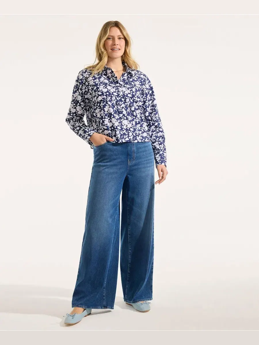Женские джинсы Starfish Denim с высокой посадкой и широкими штанинами Lands' End — изображение 4 из 4, индиго синий