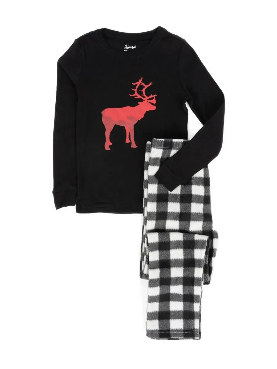 Комплект пижам с хлопковым топом и флисовыми штанами, с принтом Reindeer Leveret