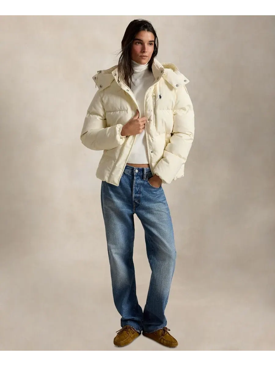 Пуховик с капюшоном Mid-Weight Down Puffer Jacket Polo Ralph Lauren — изображение 2 из 6, кремовый