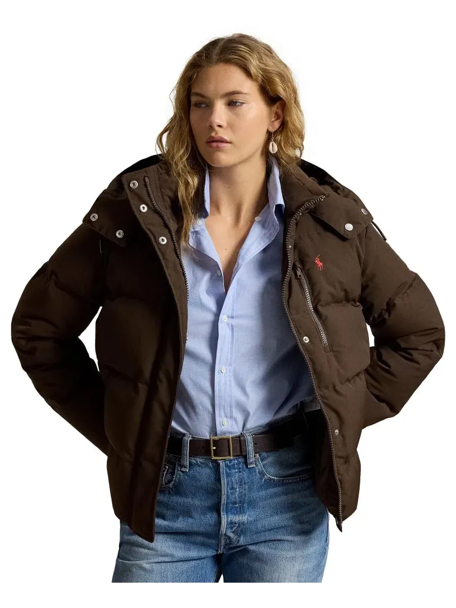 Женская куртка-пуховик средней плотности с капюшоном, модель Mid-Weight Down Puffer Jacket Polo