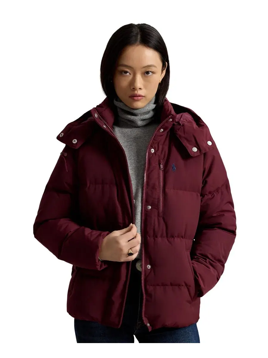Куртка-пуховик женская с капюшоном, с утеплителем Polo Ralph Lauren — изображение 1 из 6, классический винный