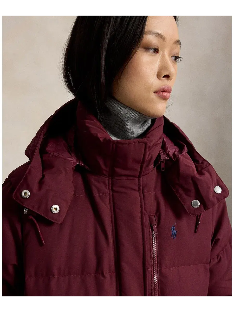 Куртка-пуховик женская с капюшоном, с утеплителем Polo Ralph Lauren — изображение 2 из 6, классический винный