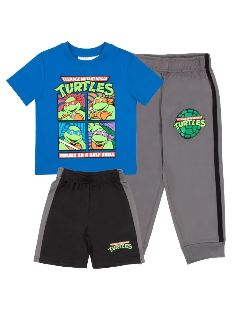 Комплект из футболки, шорт и джоггеров с принтом Teenage Mutant Ninja Turtles — черный