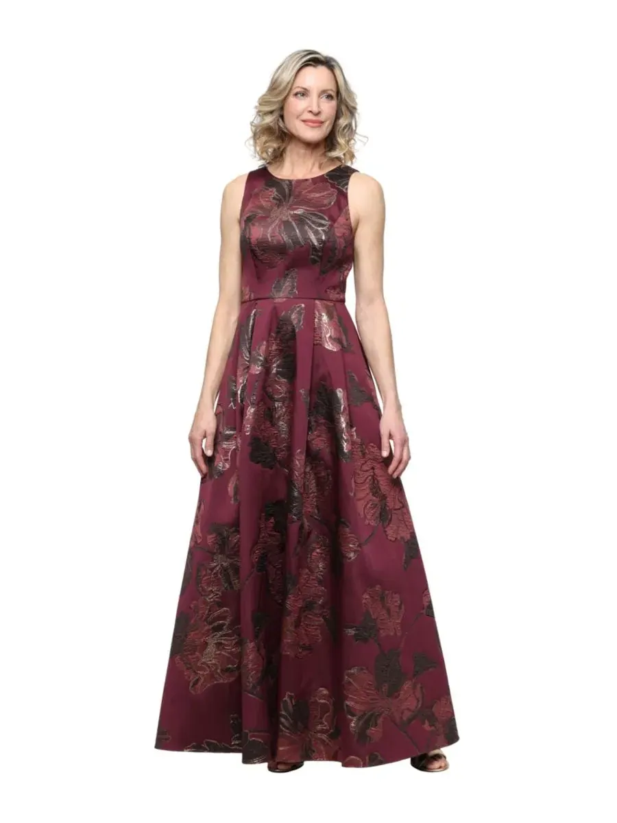 Бальное платье-трапеция без рукавов Petite Jacquard A-Line Sleeveless Ball Gown Alex Evenings — красный
