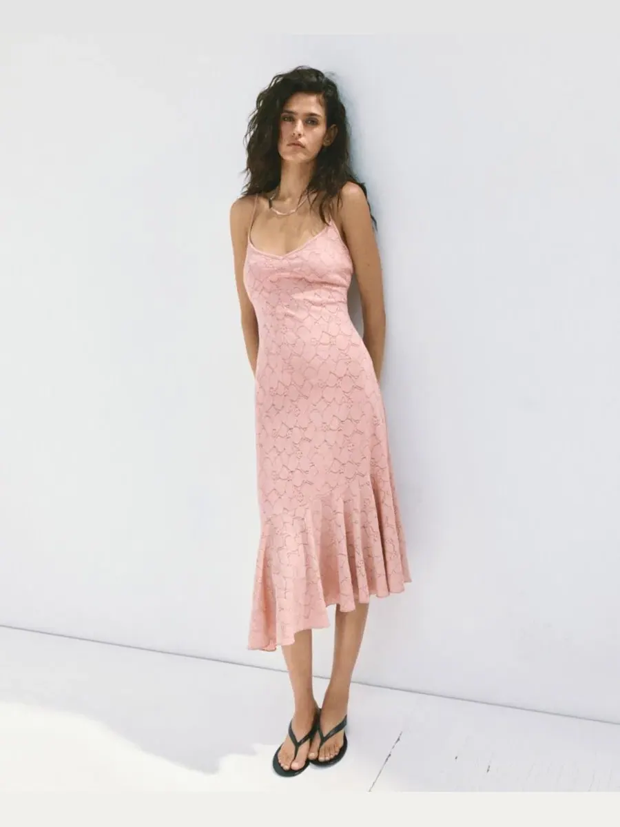 Платье миди с принтом Openwork Floral-Print MANGO