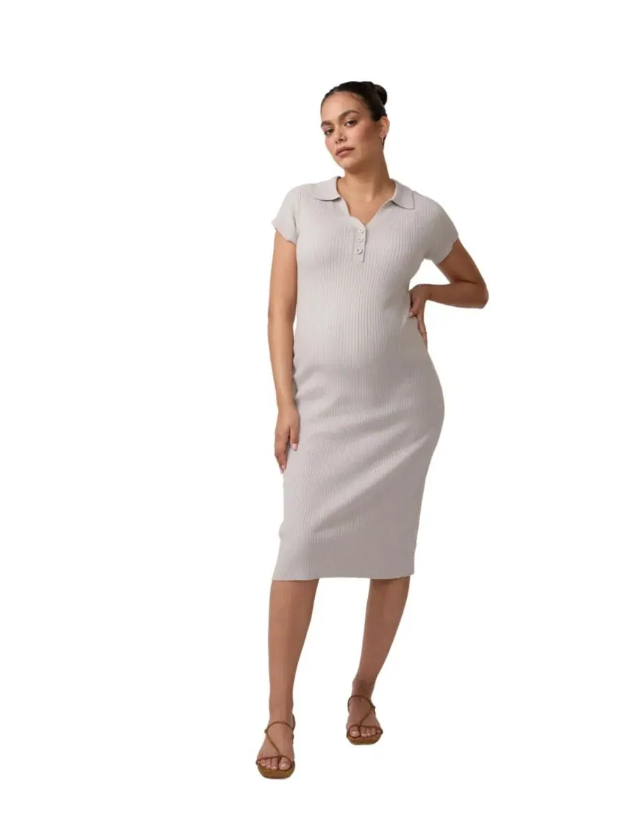 Платье-свитер с воротником и коротким рукавом, модель Short Sleeve Collared Sweater Dress Ingrid + — серый