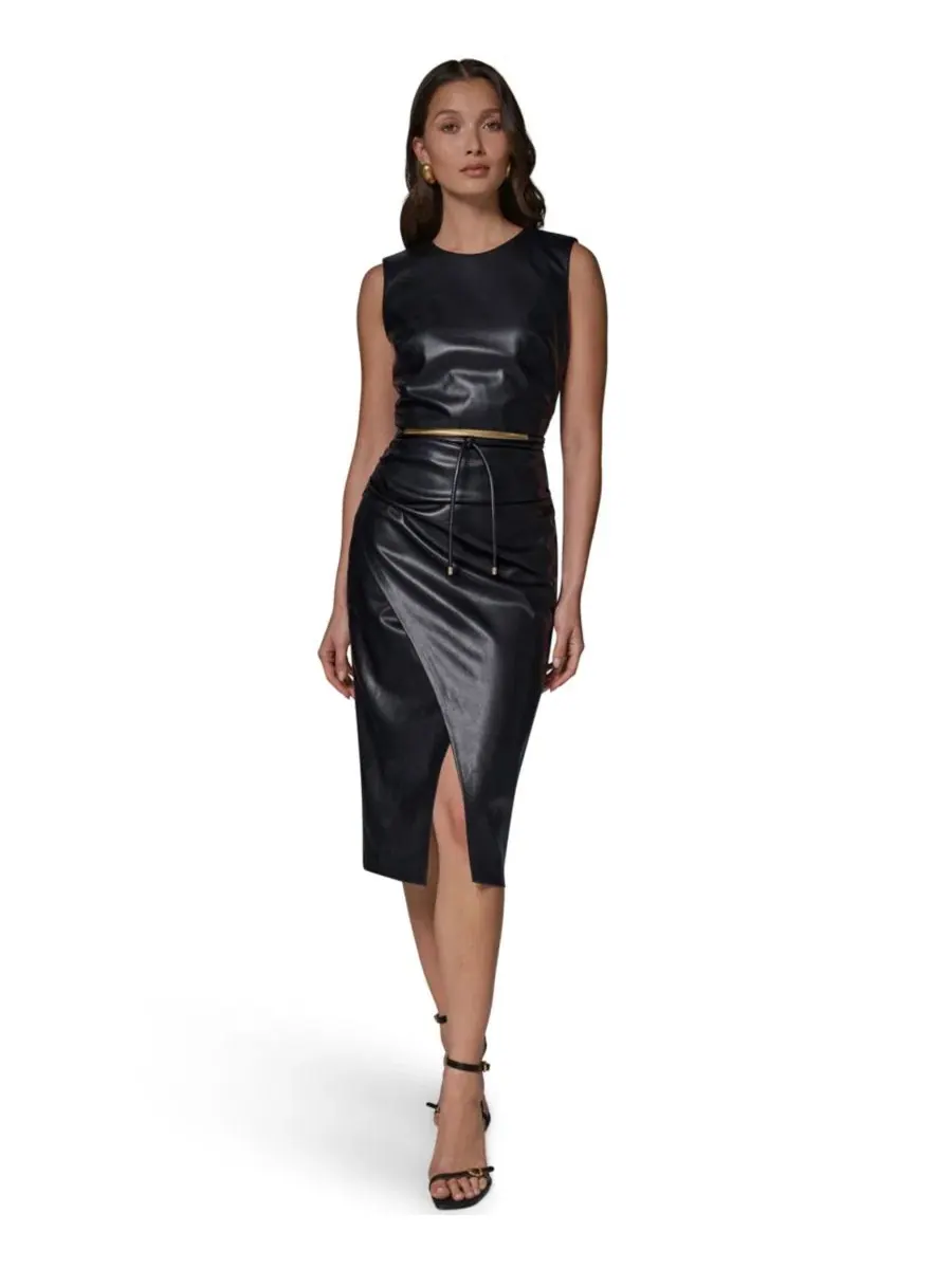 Платье-футляр без рукавов с поясом Donna Karan New York — черный