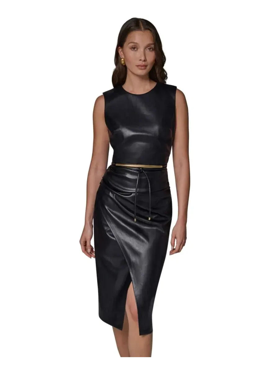 Платье-футляр без рукавов с поясом Donna Karan New York — изображение 2 из 5, черный