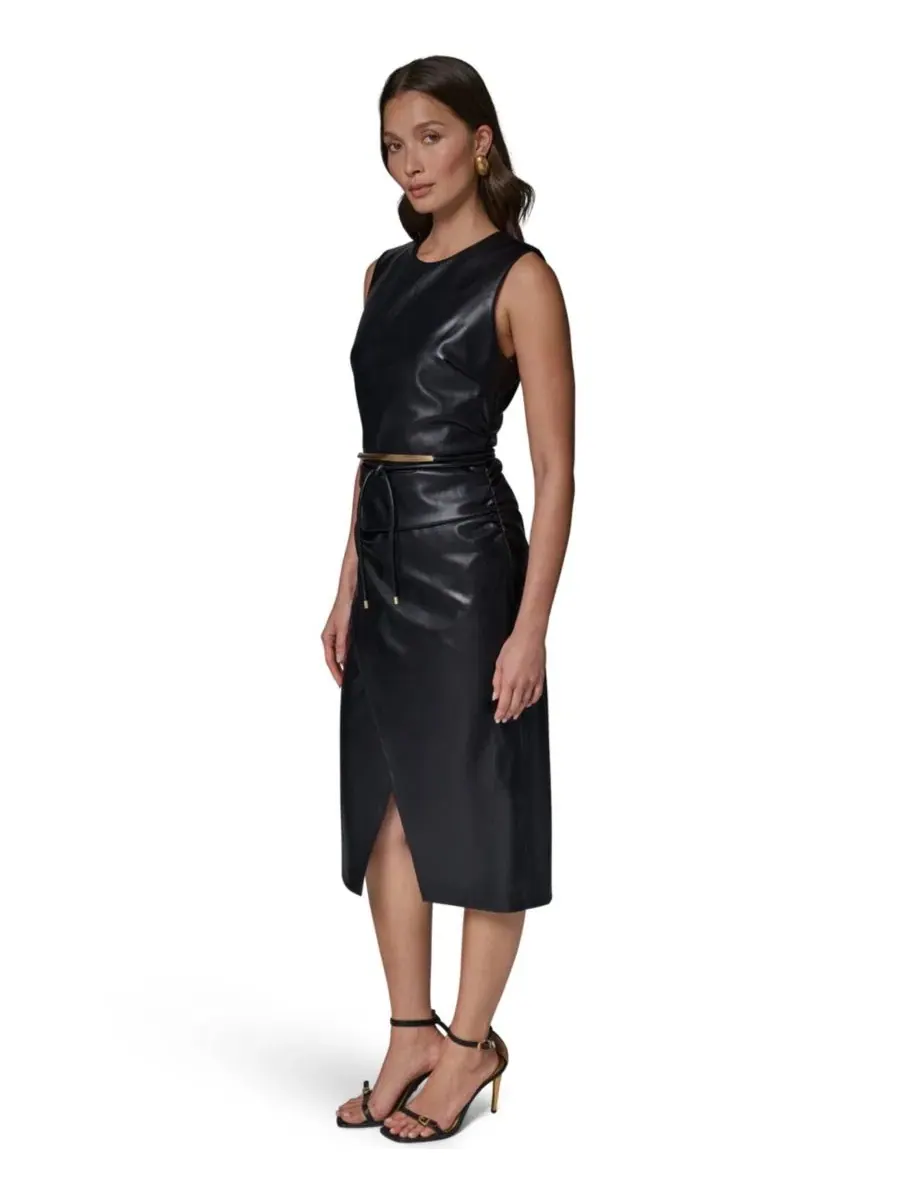 Платье-футляр без рукавов с поясом Donna Karan New York — изображение 3 из 5, черный