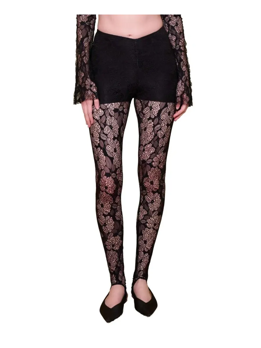 Леггинсы с кружевным принтом и встроенными шортами The Party Edit Lace Leggings PCFG — черный