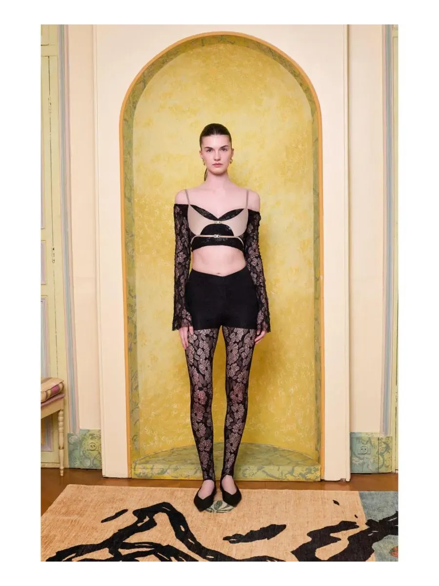 Леггинсы с кружевным принтом и встроенными шортами The Party Edit Lace Leggings PCFG — изображение 5 из 7, черный