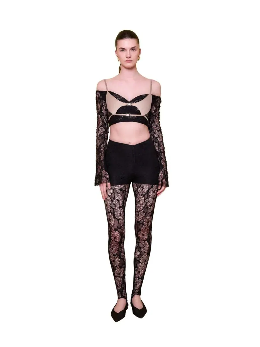 Леггинсы с кружевным принтом и встроенными шортами The Party Edit Lace Leggings PCFG — изображение 7 из 7, черный