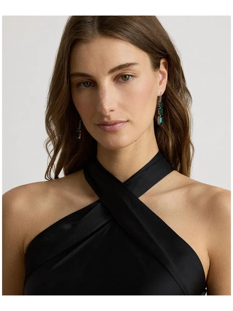Платье-комбинация с завязками на спине, без рукавов, модель Tie-Back Charmeuse Halter Cocktail — изображение 4 из 5, черный