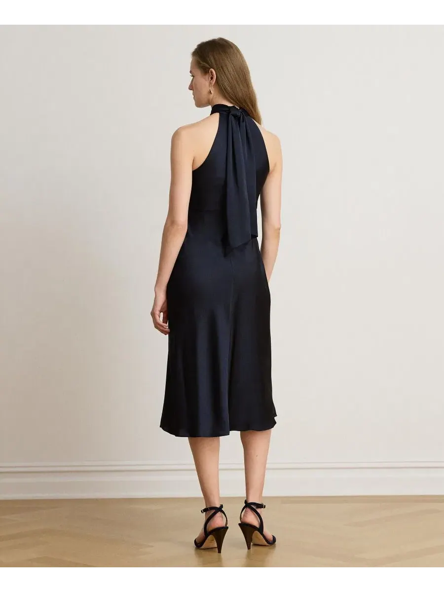 Платье-макси с запахом The Tie-Back Charmeuse Halter Lauren Ralph Lauren — изображение 5 из 5, темно-синий