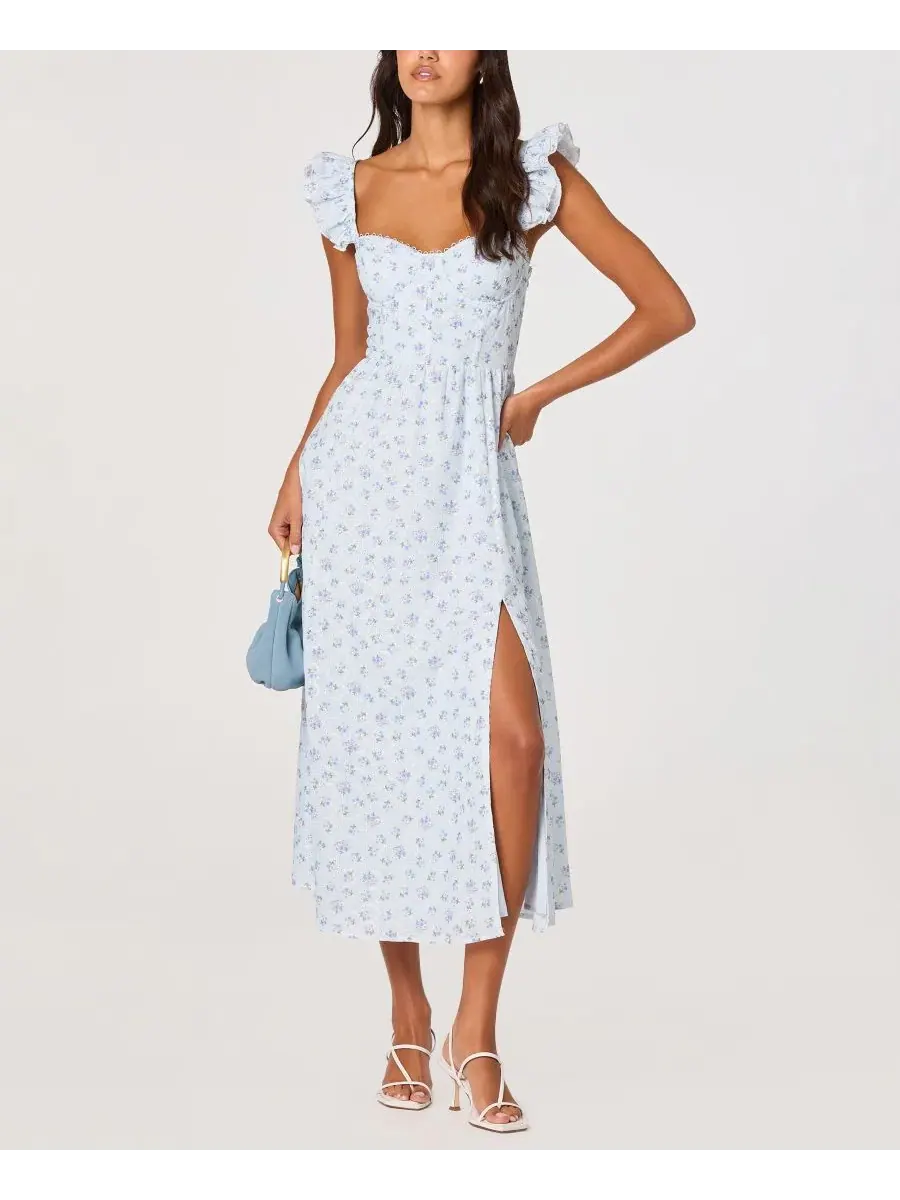 Платье-миди с корсетным лифом и вышивкой ажурной Wedelia Eyelet Corset Midi Dress ASTR the Label — синий