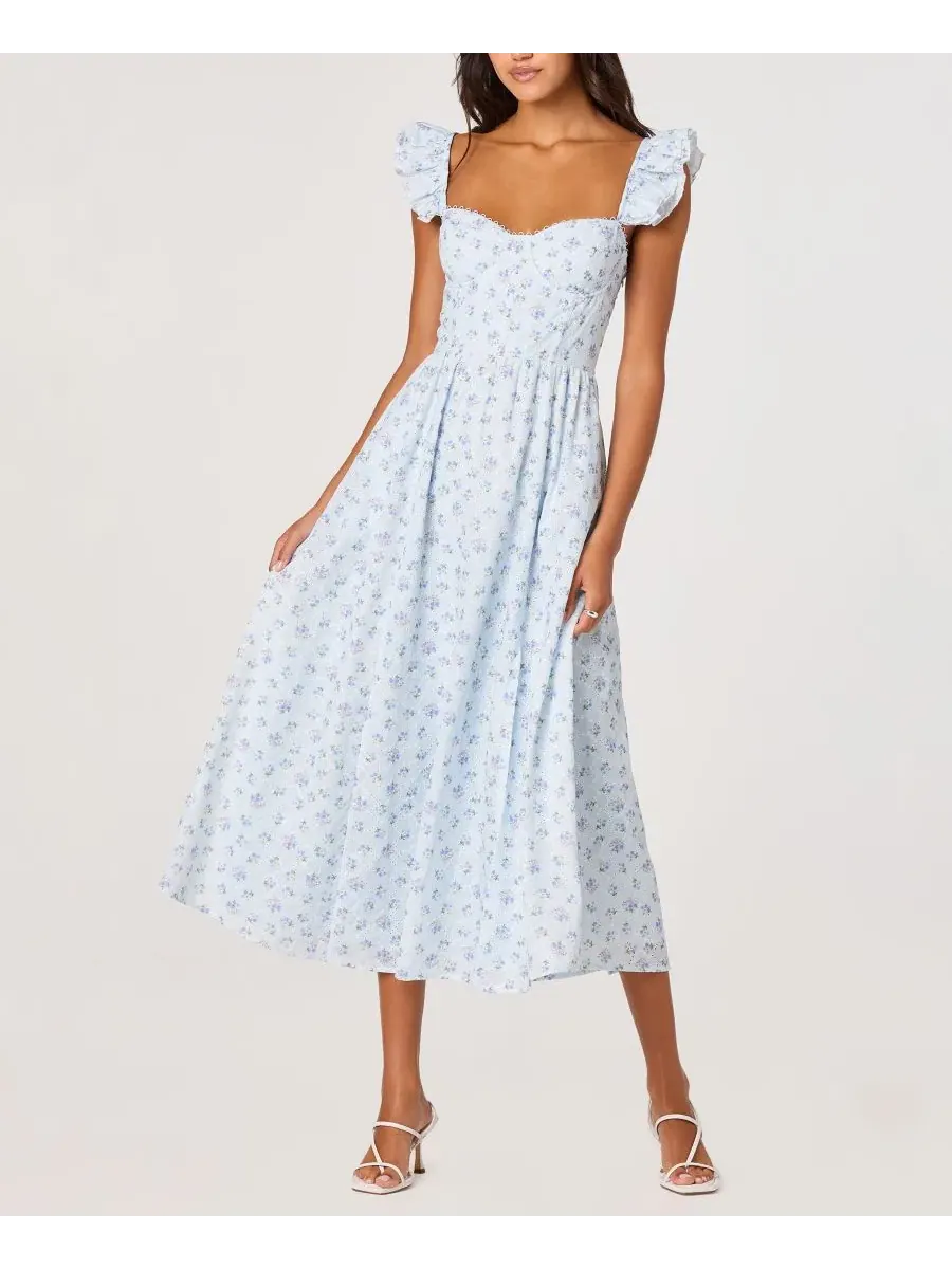 Платье-миди с корсетным лифом и вышивкой ажурной Wedelia Eyelet Corset Midi Dress ASTR the Label — изображение 2 из 4, синий