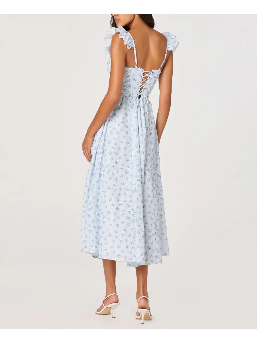 Платье-миди с корсетным лифом и вышивкой ажурной Wedelia Eyelet Corset Midi Dress ASTR the Label — изображение 4 из 4, синий
