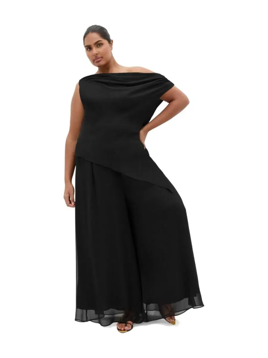 Брюки широкие с высокой посадкой Skyla Plus Size City Chic — изображение 3 из 5, черный