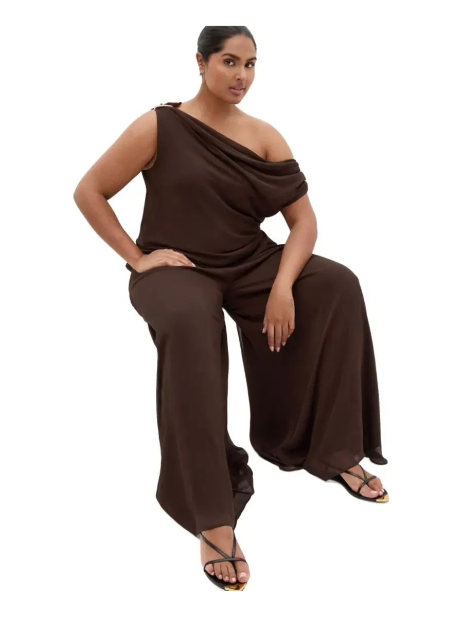 Брюки с высокой посадкой Skyla High-Rise Pull-On Wide-Leg City Chic — изображение 3 из 5, шоколад