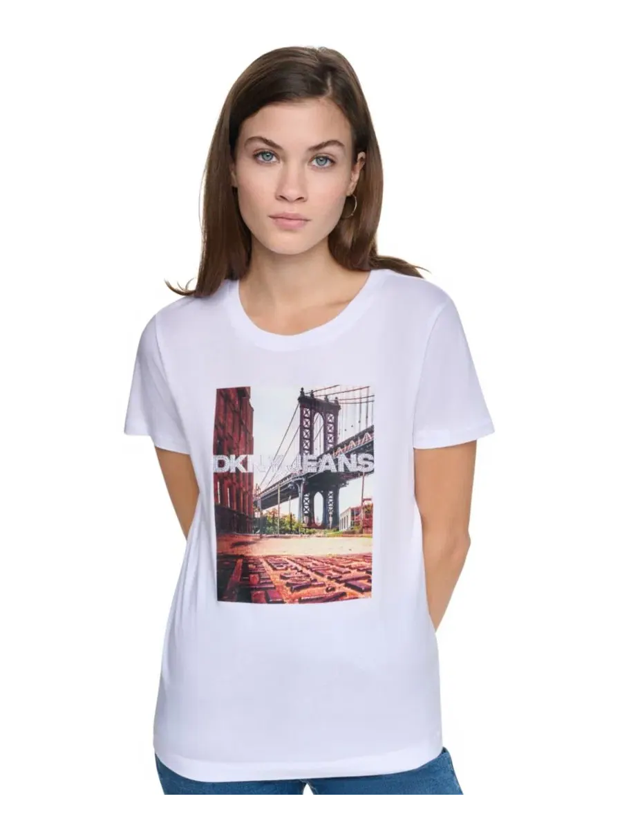 Футболка с фотографическим принтом Brooklyn Logo DKNY Jeans — изображение 4 из 5, белый