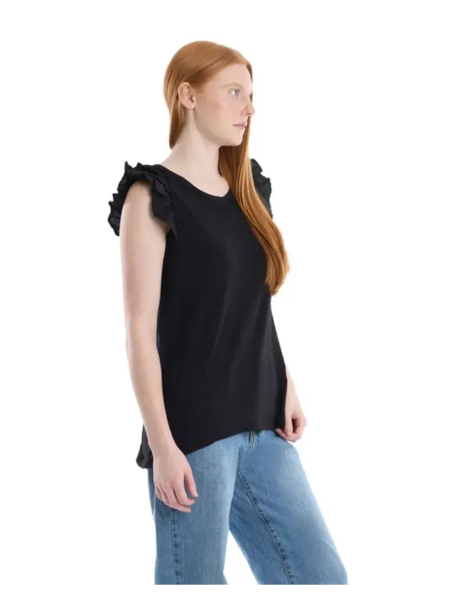 Женская майка без рукавов с рюшами на плечах, модель Ruffle Shoulder Tank Tee WILT — изображение 3 из 5, черный