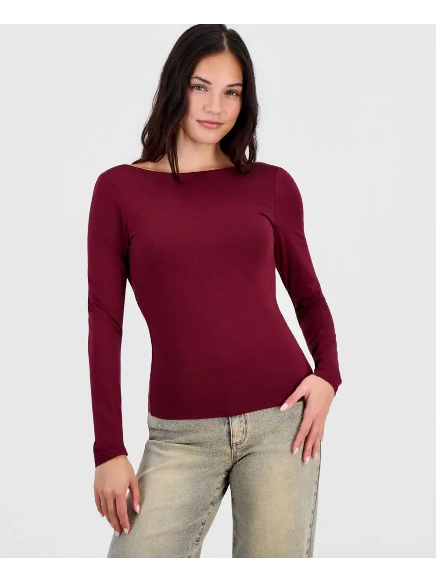 Женский топ с длинным рукавом и драпировкой сзади, модель Draped-Back Top Bar III — изображение 1 из 3, винный
