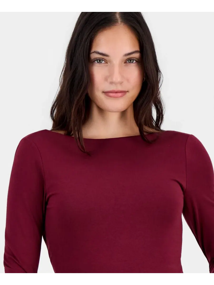 Женский топ с длинным рукавом и драпировкой сзади, модель Draped-Back Top Bar III — изображение 3 из 3, винный