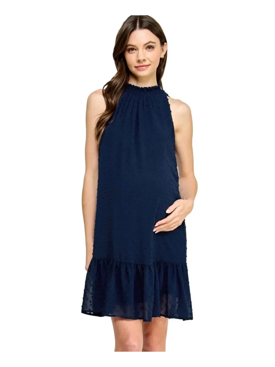 Платье для беременных с рюшами по низу Swiss Dot Mock Neck Dress Hello Miz