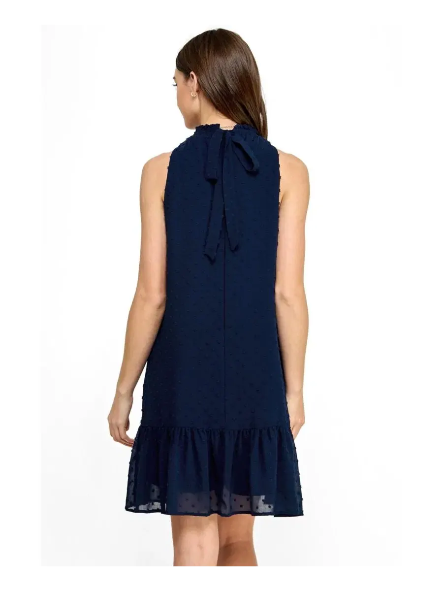 Платье для беременных с рюшами по низу Swiss Dot Mock Neck Dress Hello Miz — изображение 3 из 4, темно-синий